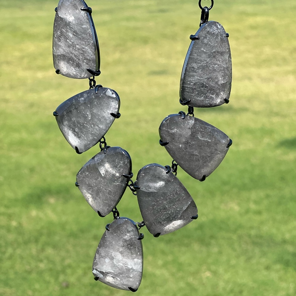 Kendra Scott Limited Edition Mirror Rock Crystal Harlow Gunmetal Necklace NWT!